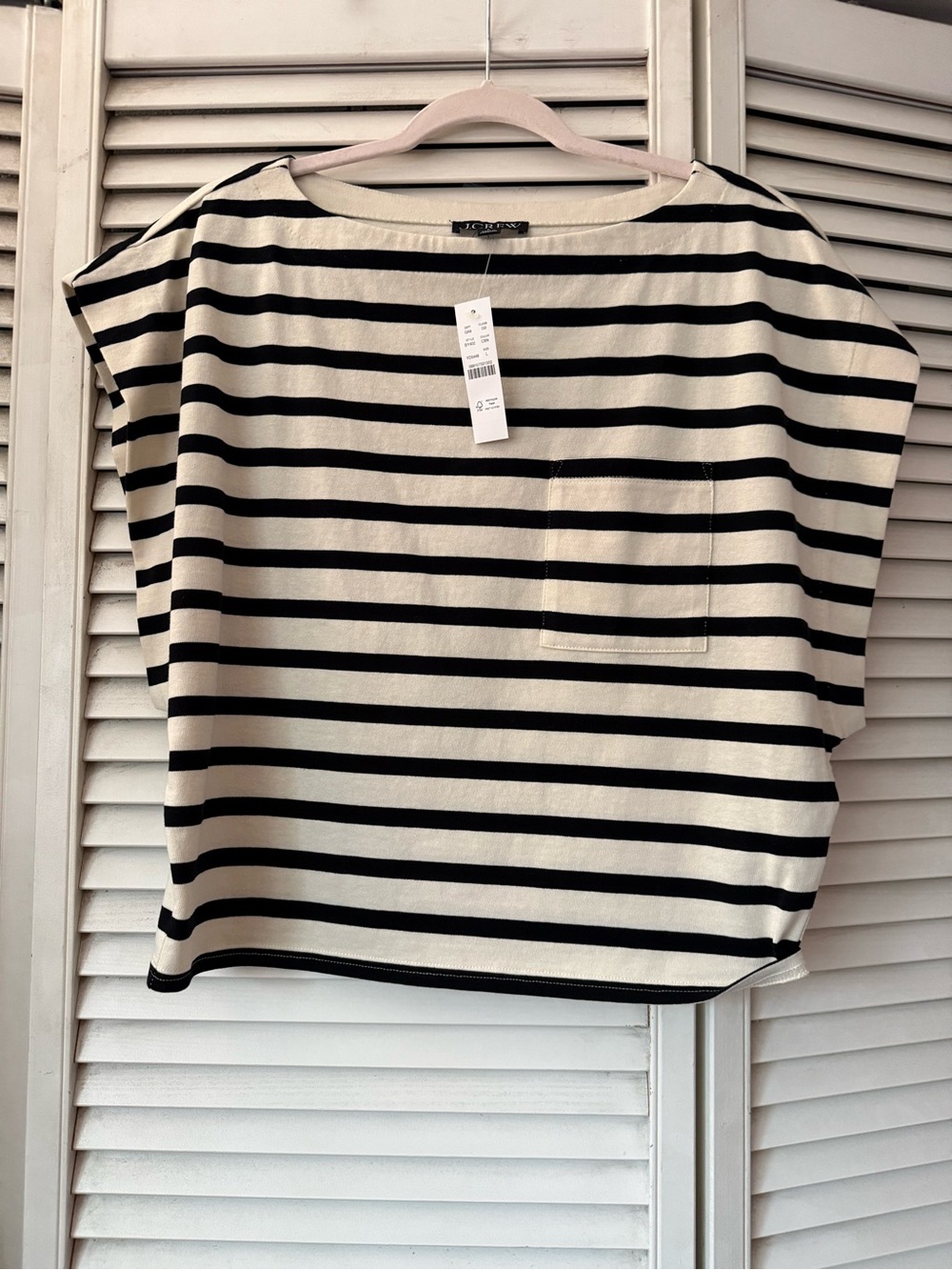 JCREW Striped Boatneck Pocket Top - Black & White